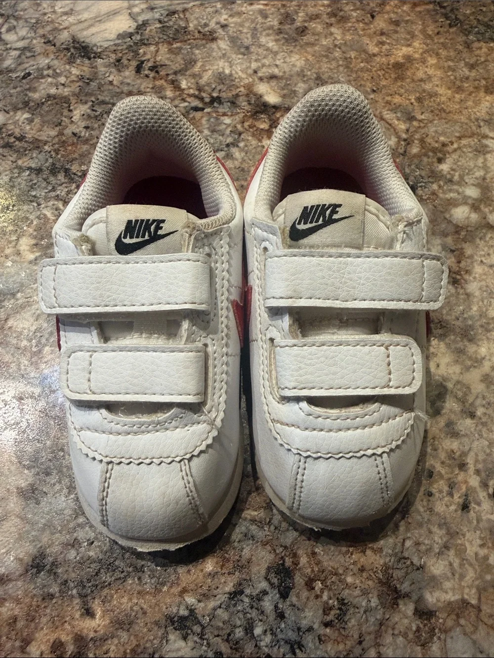 Nike Kids White Sneakers with Red Swoosh and Blue Trim - Picture 2 of 6